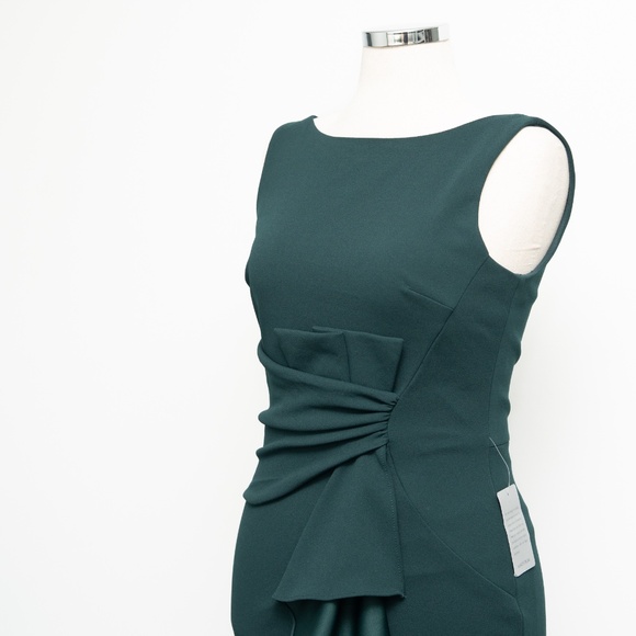 Betsy and Adam Christine Scuba Crepe Ruffled Bow Gown - Picture 9 of 11